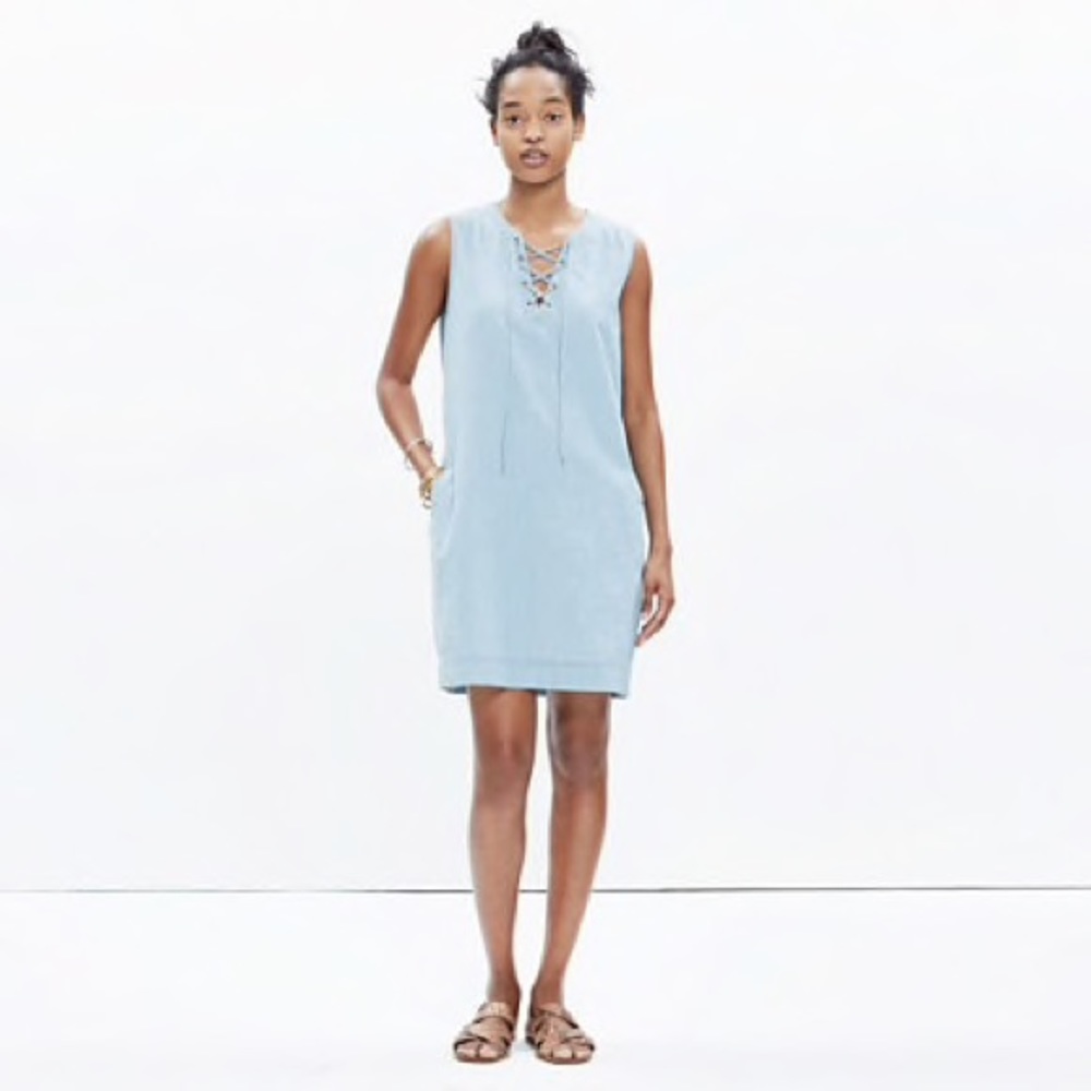 Madewell chambray lace up shift dress